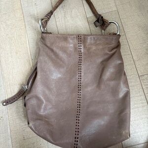B. Makowsky Taupe Leather Hobo Bag